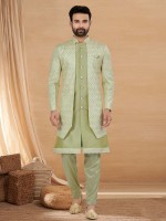 Pista Green Art Silk Indo Western Readymade Indo Western Sherwani